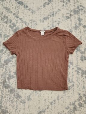 Bozzolo Ribbed Short Sleeve Crop Top - Mauve